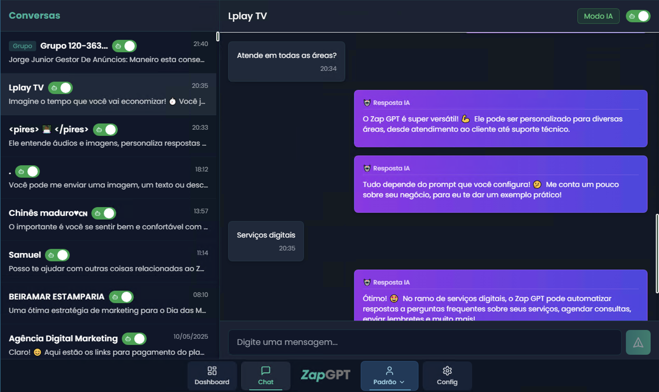 Interface de Chat do ZapGPT
