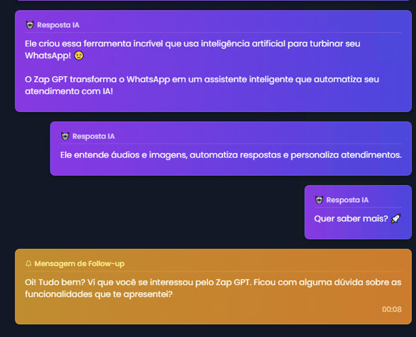 Exemplo de resposta da IA no follow-up